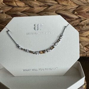 Bomb Party Amber Topaz on Hematite Bar Necklace November Birthday Collection